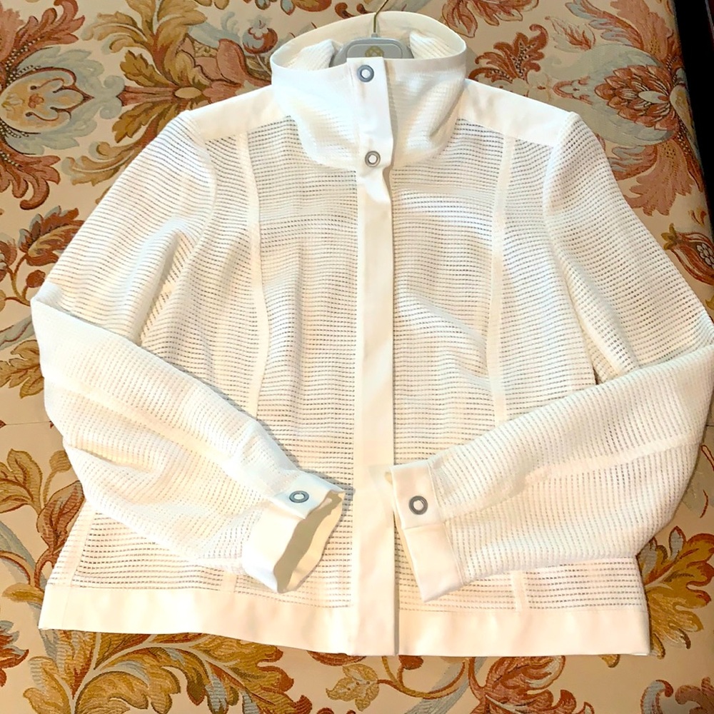 White mesh jacket silver zipper/grommet detail